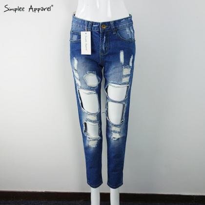 Heavily Ripped Mid Rise Straight Fit Jeans