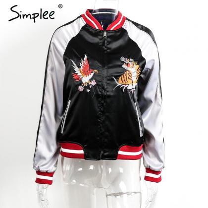 Black Satin Bomber Jacket Featuring Eagle And..