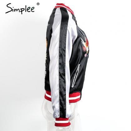 Black Satin Bomber Jacket Featuring Eagle And..