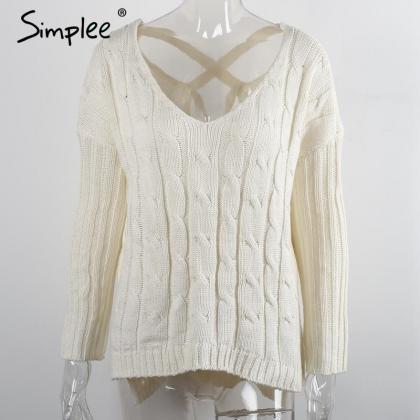 Knitted Off-the-shoulder Long Sleeves Sweater..