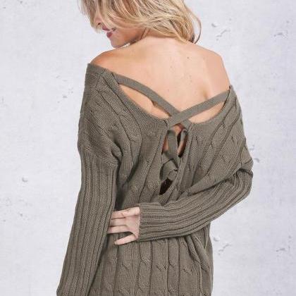 Knitted Off-the-shoulder Long Sleeves Sweater..