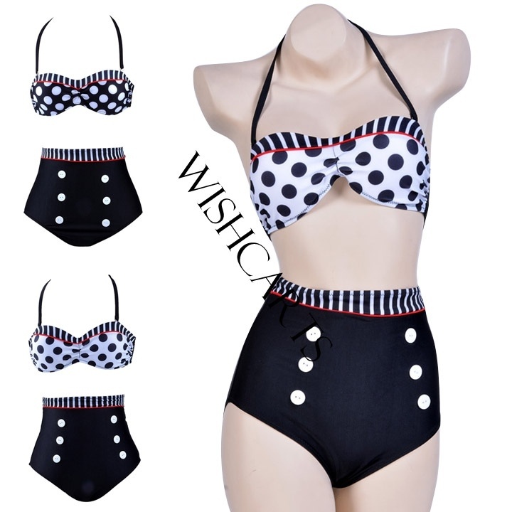 Women's Cutest Retro Swimsuit Swimwear Vintage Pin Up High Waist Bikini Set Sv000185