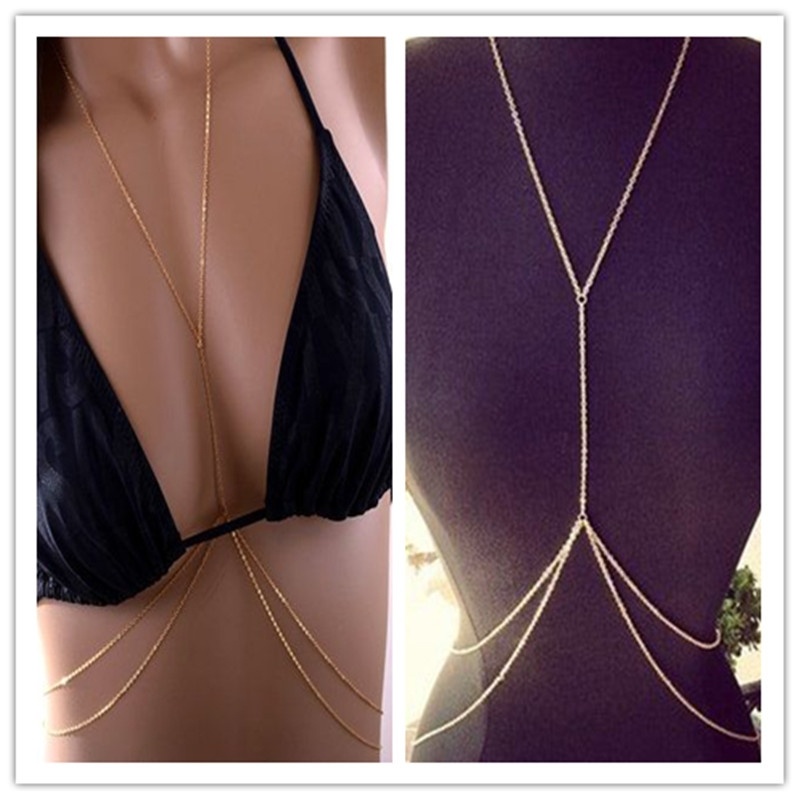 Womens Sexy Fashion Gold Body Belly Waist Chain Bikini Beach Harness Necklace (color: Gold)