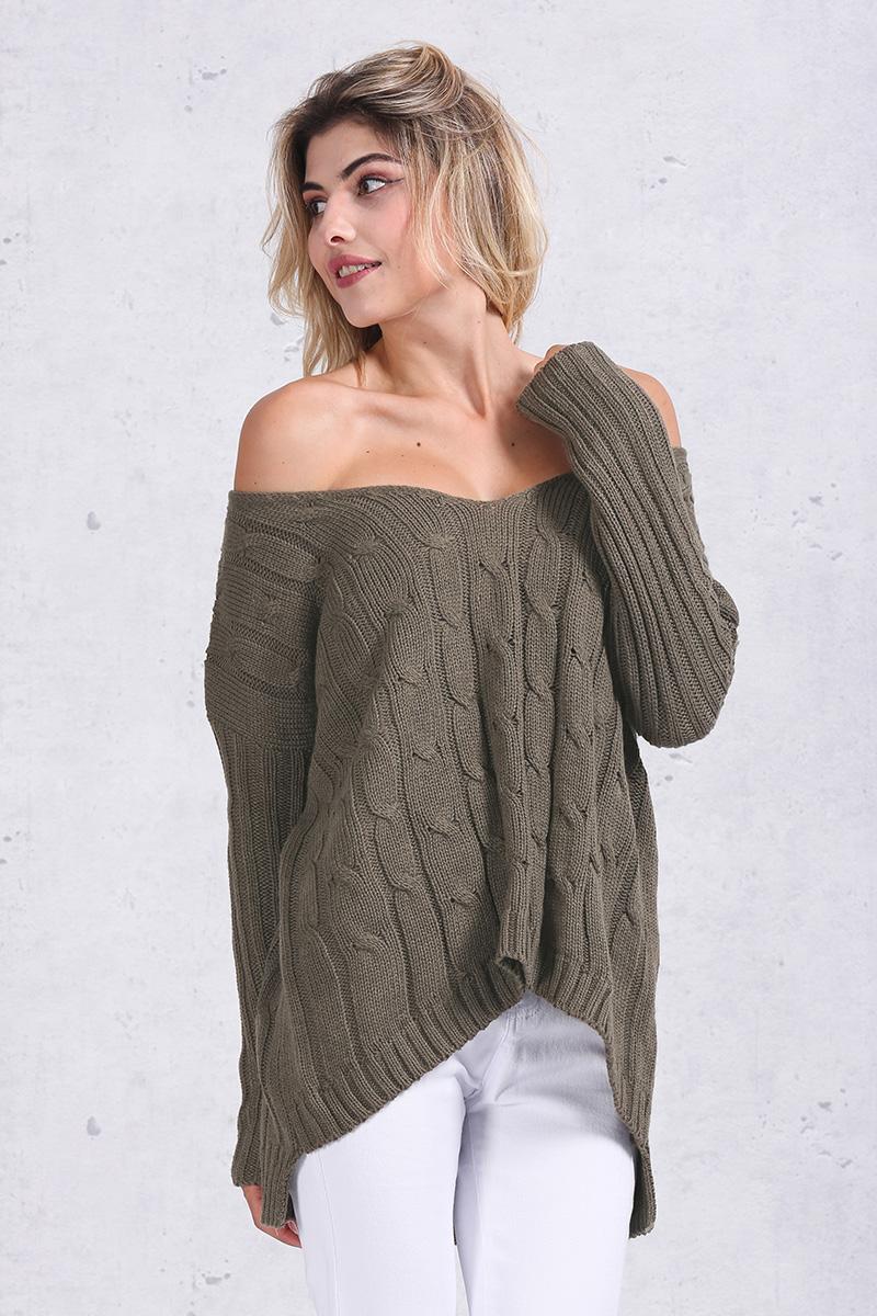 Knitted Off-the-shoulder Long Sleeves Sweater Featuring Criss-cross Back